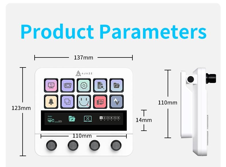AJAZZ AKP05E Desktop Streaming Controller Programmable LCD Button Multi functional Knob Touch Screen Operation 0-60 ° Adjustable Bracket Compatible with Win/Mac Office Live Streaming Multi scene Application USB Controller