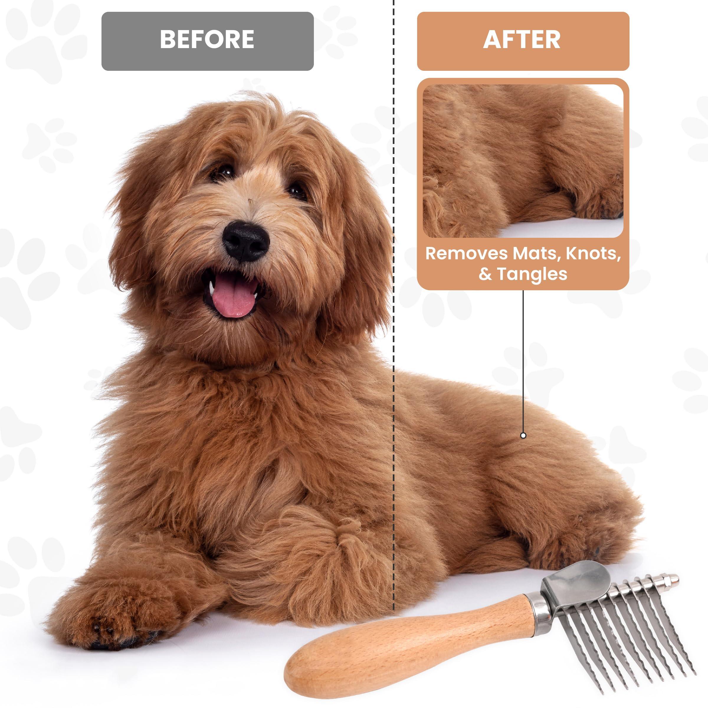 New Upgraded Pet De-Shedding Comb, Dual-Sided Inner Fur Brush, Wooden Handle, Stainless Steel Blades, Suitable for Dogs and Cats