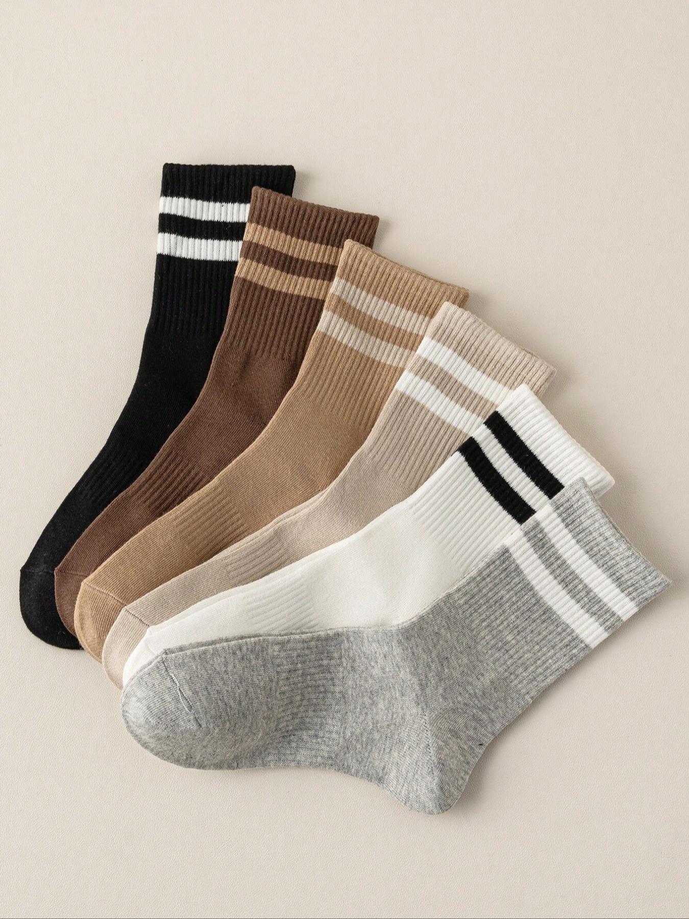 Women's Striped Breathable Casual Business Sports Running Cycling Socks, Comfortable Mid-Calf Style, Autumn Winter Fashion, Unisex Design, Casual Daily Socks
