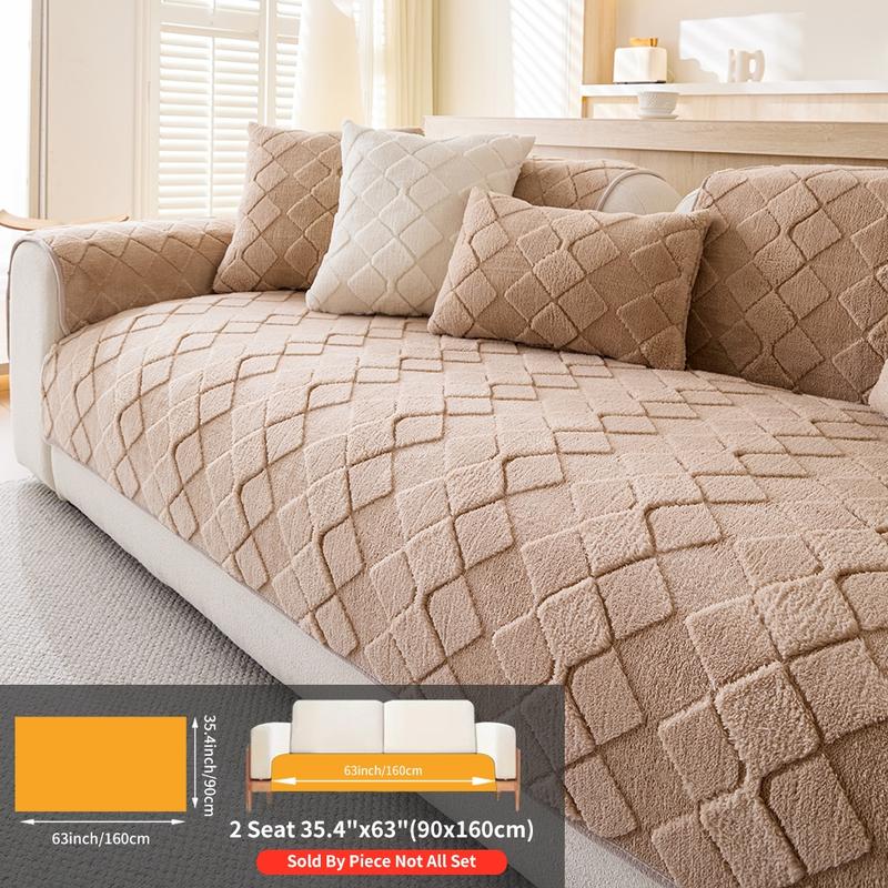 Modern Plush Diamond-Pattern Quilted Sofa Cover, Dustproof, Soft & Pet-Friendly Polyester Protector for Single-Seat to L-Shaped Couches