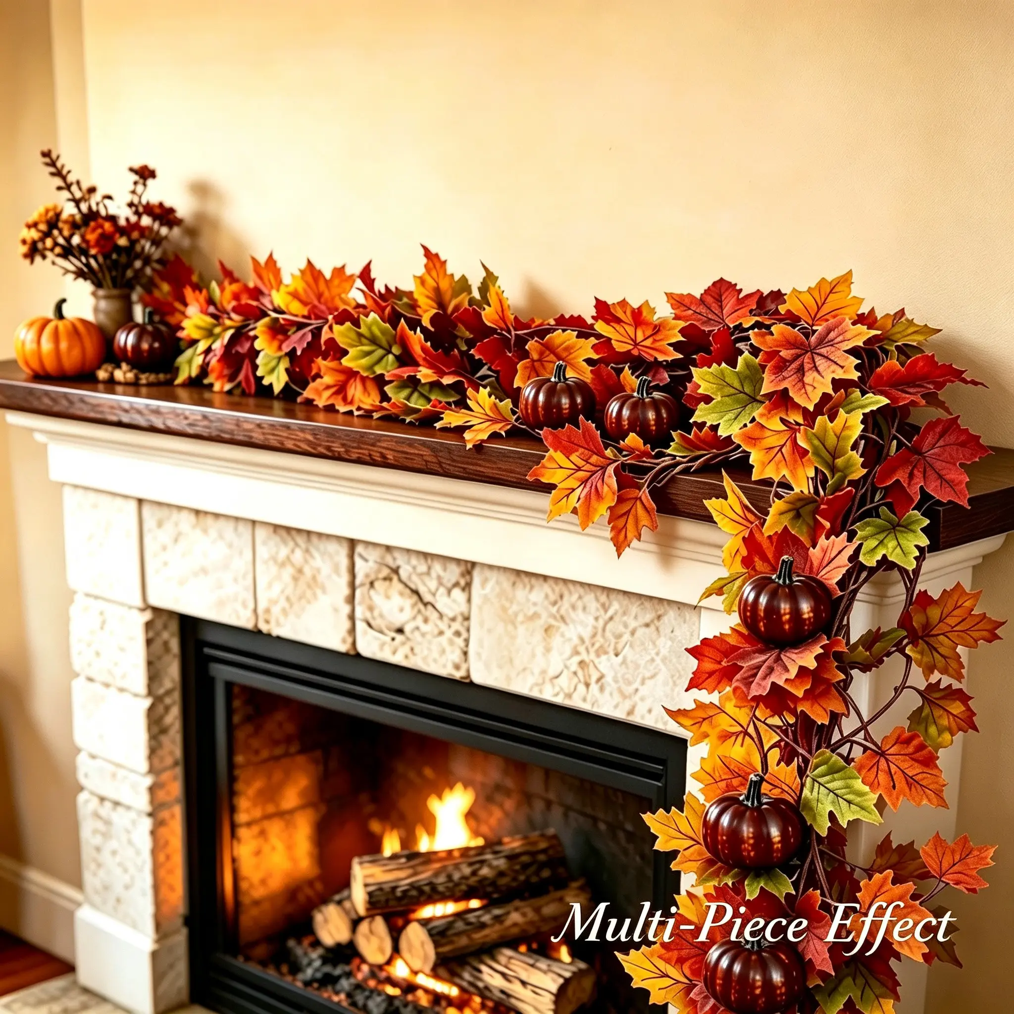 Artificial flower, a piece of maple leaf pumpkin vine garland, 200cm, suitable for creating a festive atmosphere, home, kitchen autumn decoration, creating a strong autumn holiday atmosphere
