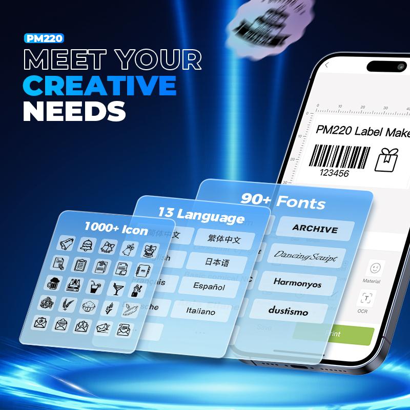 PM220 Portable Bluetooth Label Maker Printer, Wireless Label Printer, AI Printer, Sticker Printer, Portable Thermal Printer for Small Business, Homes and Offices, TikTokShopBlackFriday