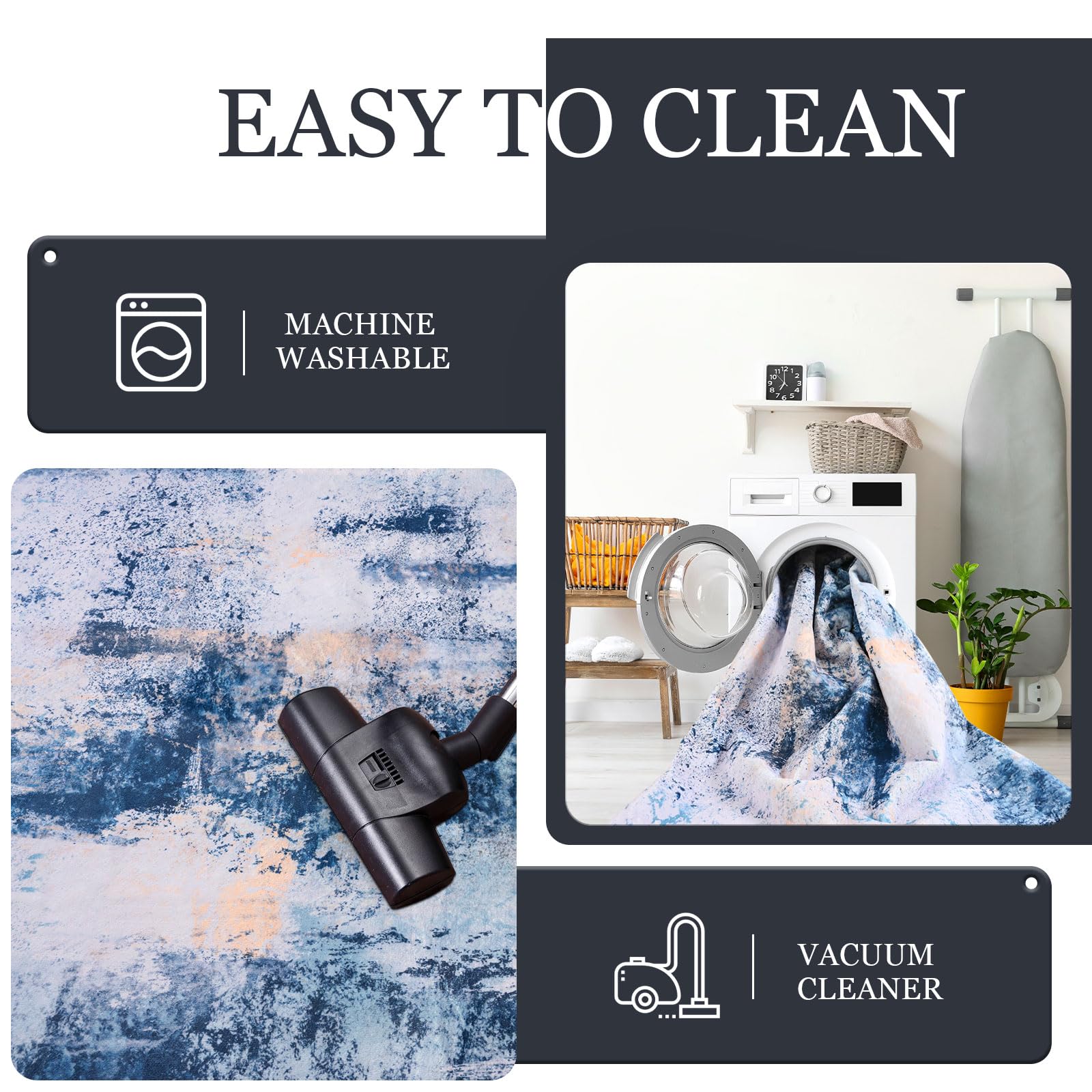 Blue Abstract Modern Machine Washable Area Rug For Living Room, Non Slip Low Pile Large Rug For Bedroom, Farmhouse, Dining Room, 5x8, 7x10, 9x11 Feet