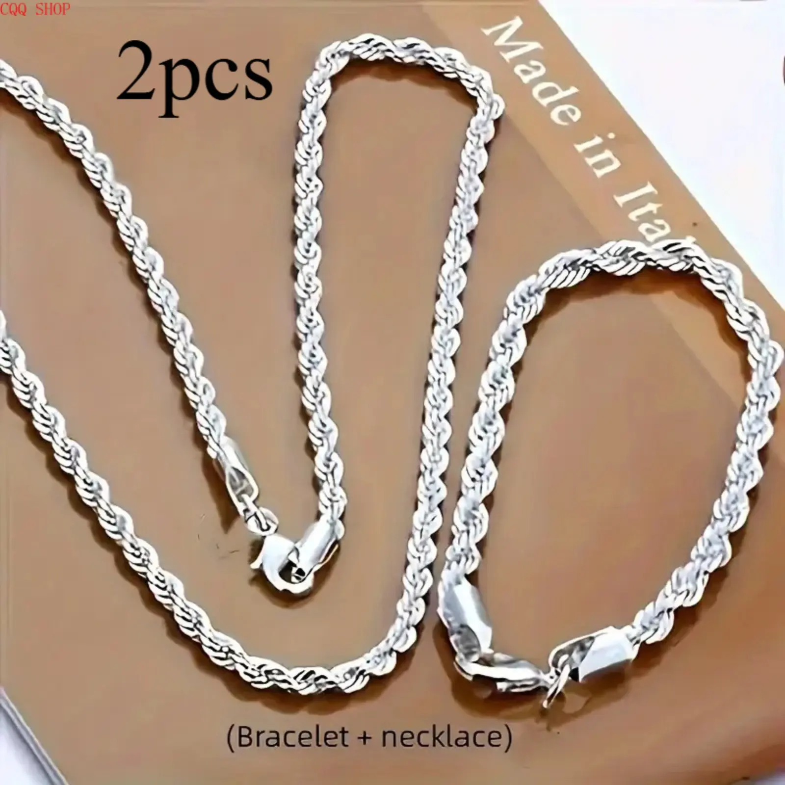 Women's 925 Sterling Silver 2PCS Twisted Rope Chains Set - All-Season Sports Wristband & Necklace, Classic Elegant, Non-Mosaic Plated, Versatile for Daily Wear & Gifting