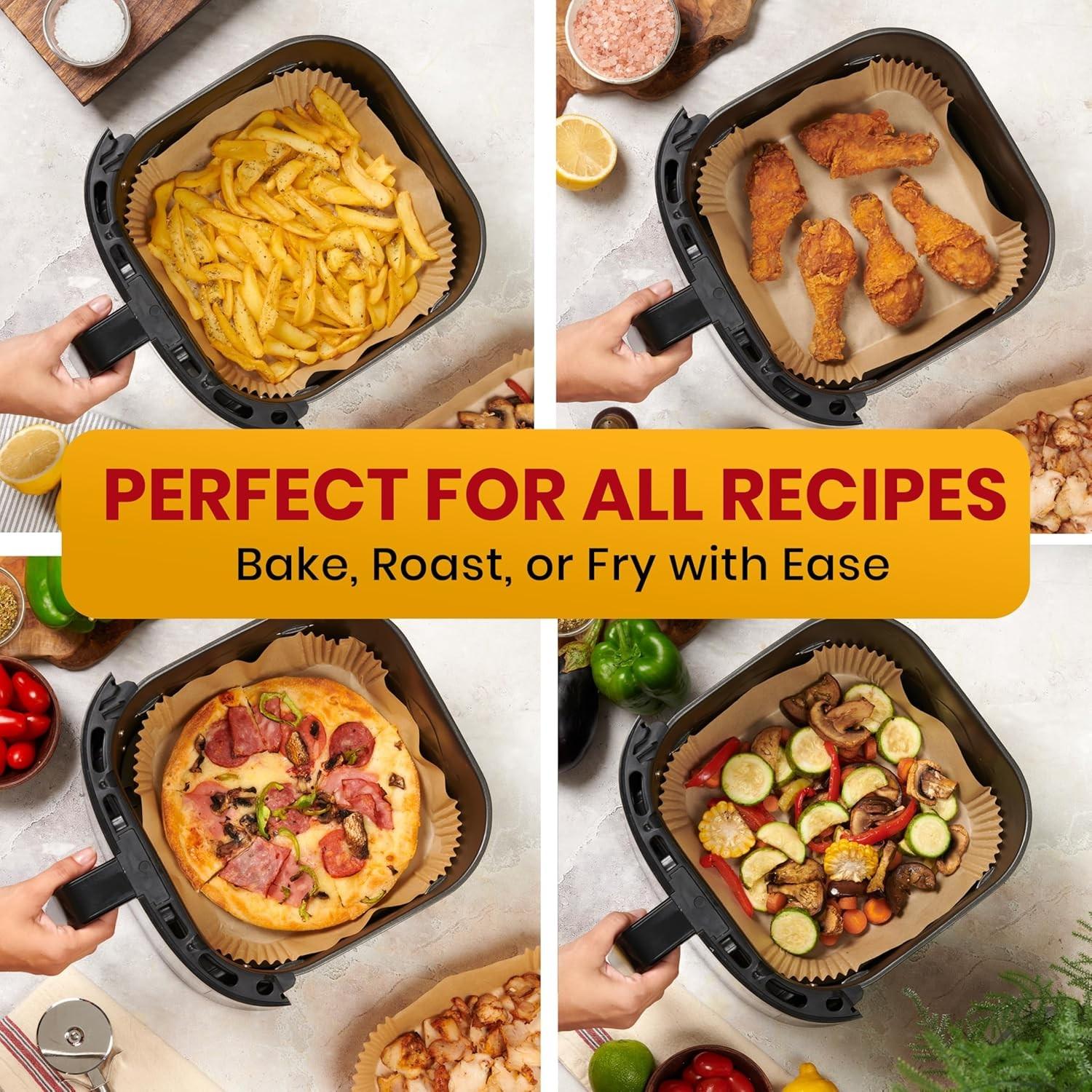 100pcs Non-Stick Air Fryer Paper Liners, Heat Resistant, Oil-Proof, with Flange, for Oven Microwave Grill, Easy Cleaning