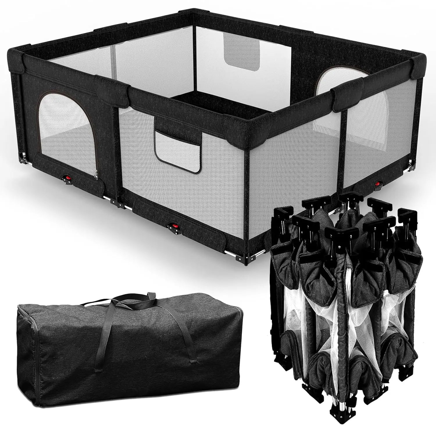 Foldable Baby Playpen with Gate, Extra Large Collapsible Play Yard  Babies & Toddlers, Portable Travel Playpen, Baby Activity Center  Indoor & Outdoor Use (Black 59"*71")
