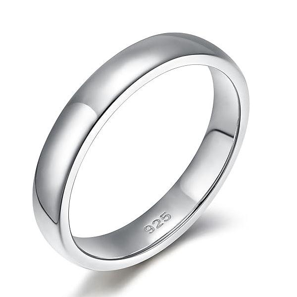 EAMTI 2mm / 4mm 925 Sterling Silver Ring High Polish Plain Dome Wedding Band for Women
