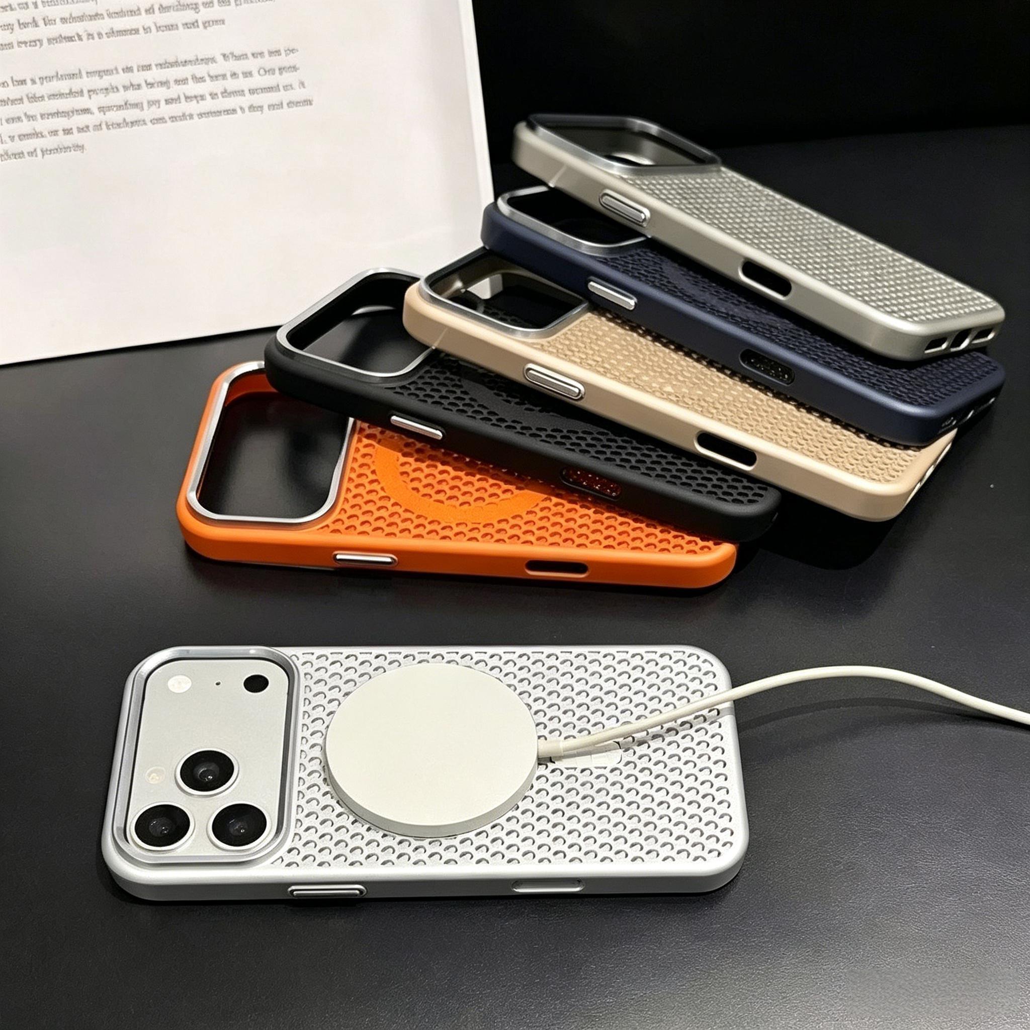 Metal Lens Frame with Honeycomb Heat Dissipation, Magnetic Phone Case with a Matte Feel, Shock-Resistant And Drop-Proof, Protects The Camera, Compatible with Iphone 17 Pro Max, 16, 15, 14, 13, And 12 Pro Max