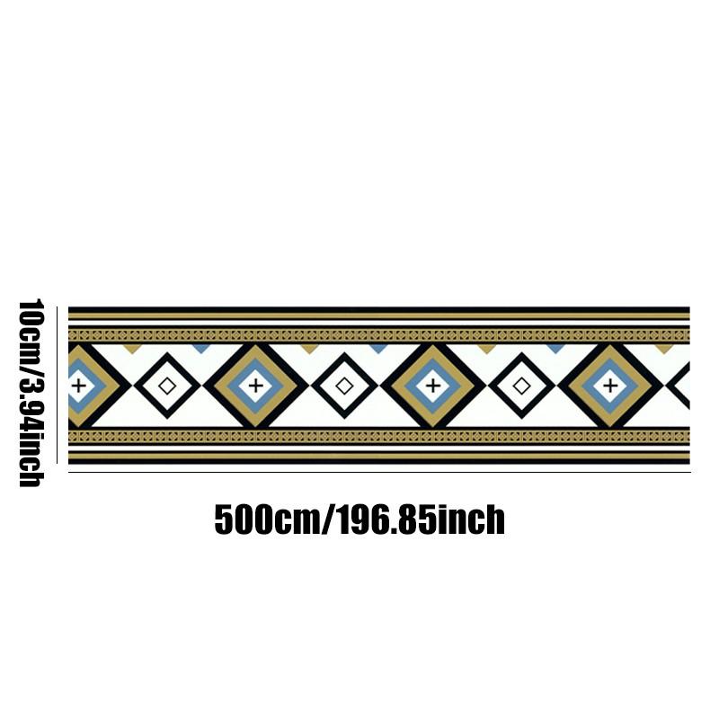 Durable Vinyl Self-Adhesive Wall Border, Geometric Pattern, Glossy Finish, Easy Maintenance, Multi-Purpose Decor for Baseboards and Walls