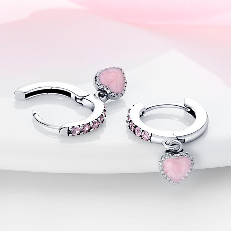 925 silver sparkling halo pink heart-shaped earrings, cute, suitable for women to wear, can be used as gifts, daily wearearrings trendy earring everyday jewelry