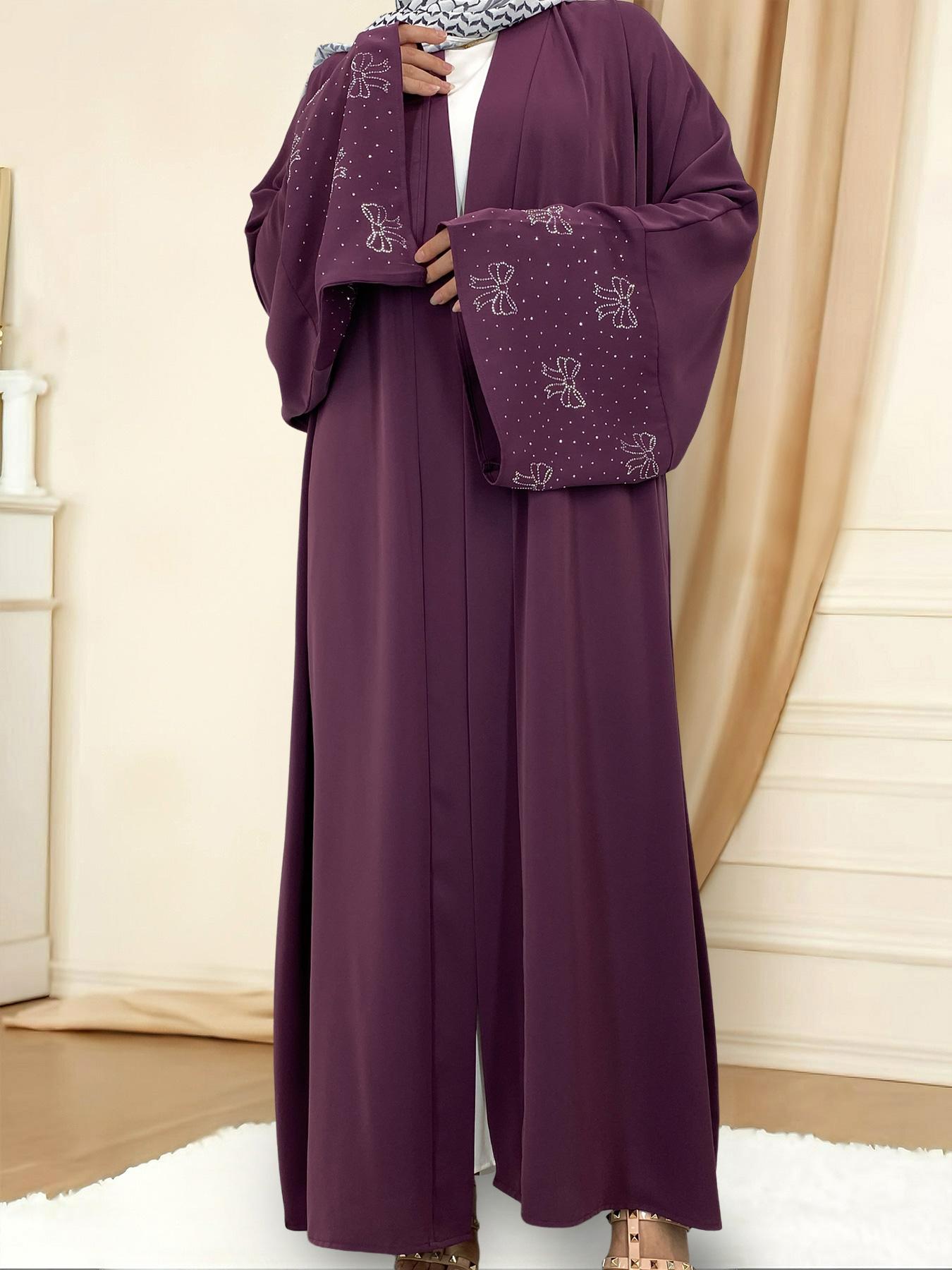 Women's Butterfly Sleeve Open Front Modesty Abaya without Inner Dress, Elegant Long Sleeve Maxi Muslim Clothing for Daily Wear, Ladies Islamic Clothing for All Seasons