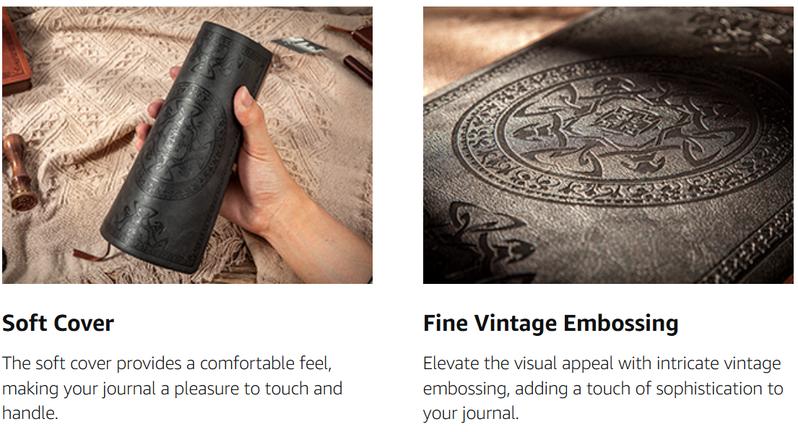 Soft Cover Hand-Stitched Vintage Notebook A5 Journal for Bible Study, Grimoires, Tarot Cards, Home Office, School Use, Valentine's Day  Gift Stationery with Lined Pages