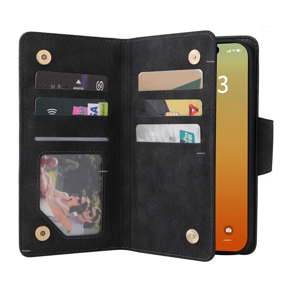 Zipper Wallet Phone Case for IPhone 17 1615 14 13 12 11 Pro Max Mini  Card Slots Strap Leather Cover
