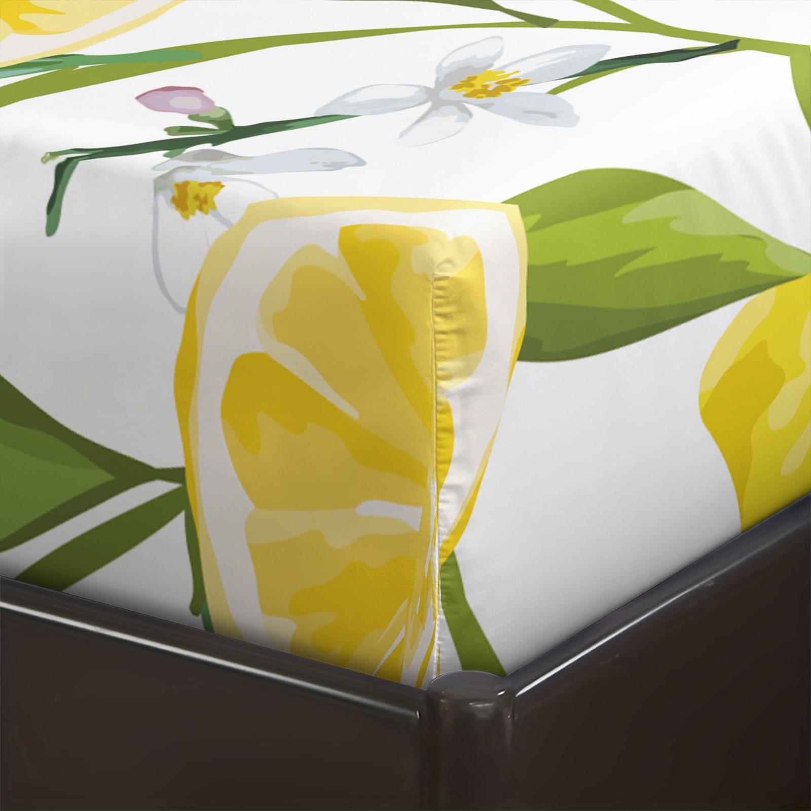 3pcs Watercolor Lemon Fitted Sheet Set, Fresh Fruit Bed Sheet Set, Soft Microfiber Bedding Set (No Fillers), Summer Citrus Mattress Cover for Girls Bedroom & Guest Room