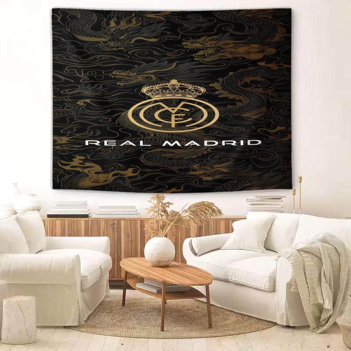 Real Madrid CF Tapestry Wall Hanging, Soccer Team Champions League Themed Wall Tapestry, Sports Fan Room Decor, Dorm Bedroom Living Room Man Cave Wall Art Decoration, Perfect Gift for Football Fans