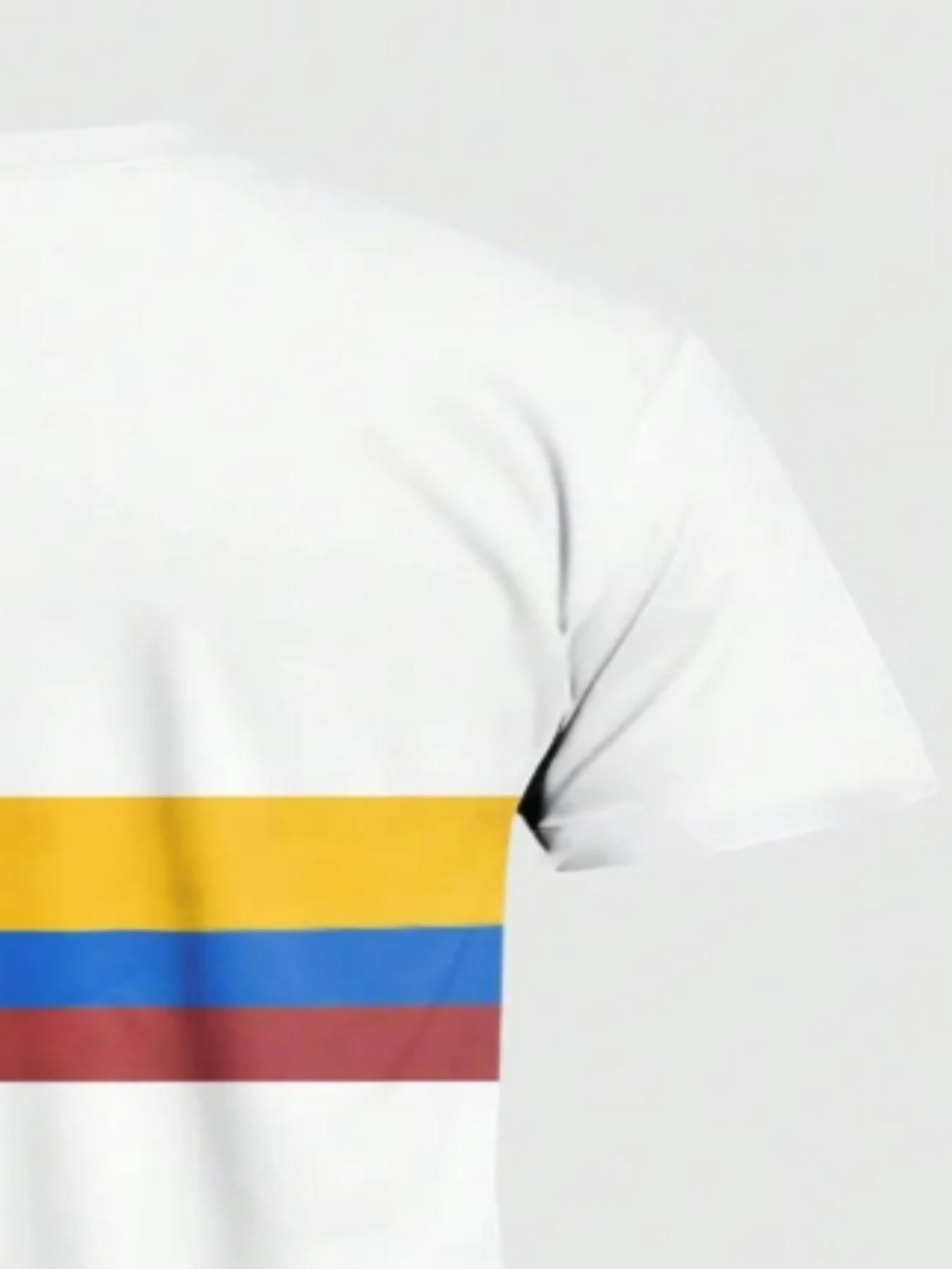 Men's Columbia Flag Striped Print T-Shirt, Blue National Pride Round Neck Short Sleeve Top, Sporty Loose-Fit All-Season Clothing