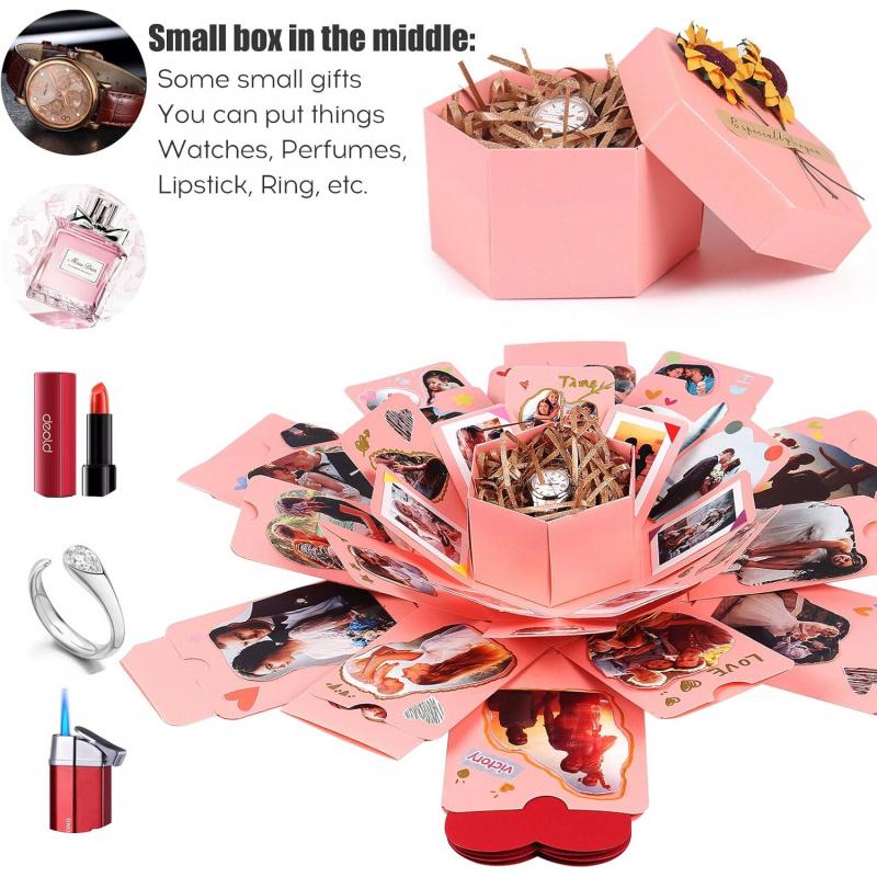 Explosion Box DIY Gift - Handmade Explosion Album Mother's Day Gift, 6-Panel Gift Box, Gift Box Design, Love Memories, Scrapbook, Photo Box, Ideal for Birthday Gifts, Weddings, or Valentine's Day Surprise Box