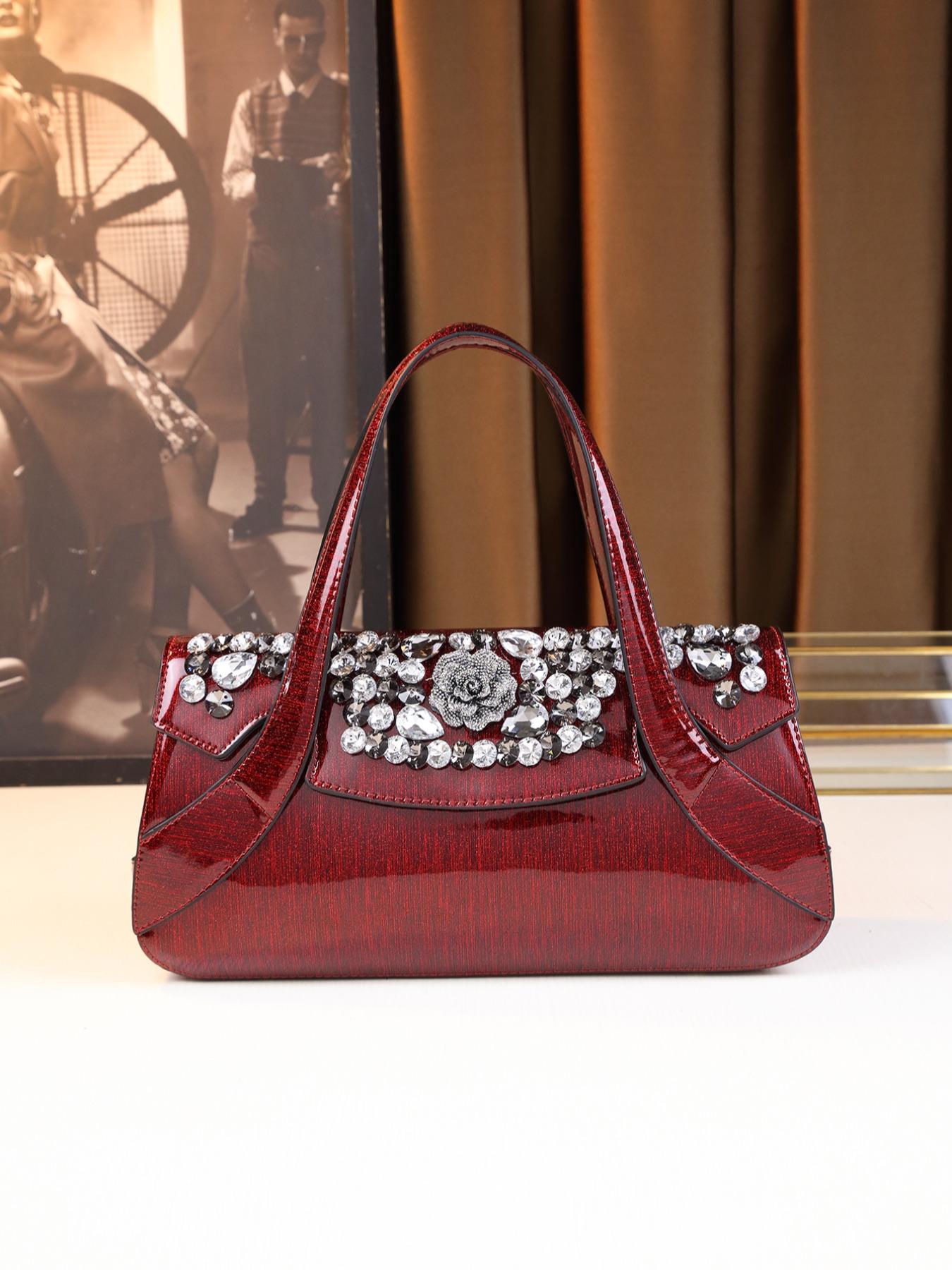 Women's Elegant Rhinestone Decorated Handbag, Fashionable Floral Design Bag for Daily Used, Casual Trendy Versatile High-quality Daily Commuting Bag