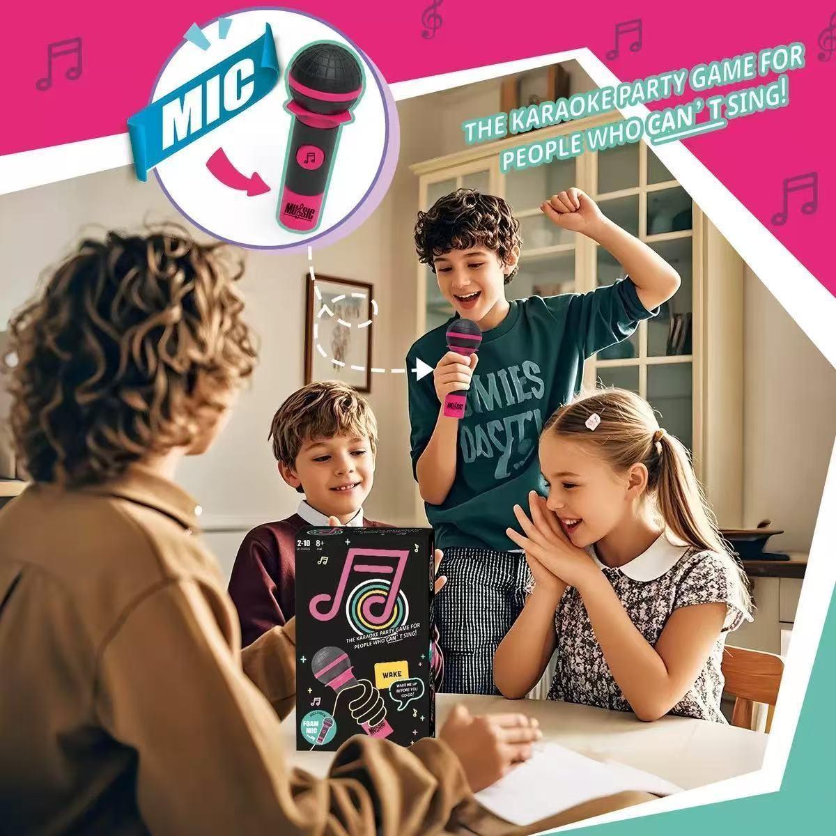 Mic Karaoke-Style Game with Foam Microphone, 125 Word Cards, Game Board, Player Tokens, Easy Instructions for Non-Singers