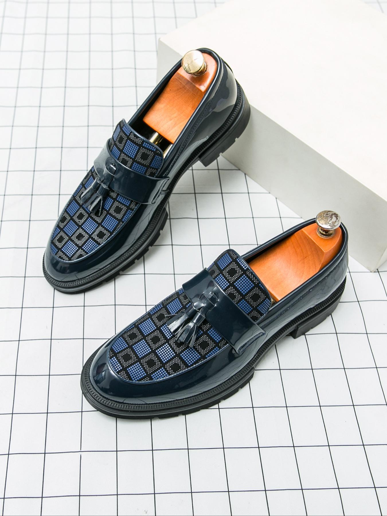 Men's Fashionable Geometric Pattern Tassel Design PU Leather Loafers, Casual Comfortable Loafers for Daily Wear, Business Formal Shoes for Men