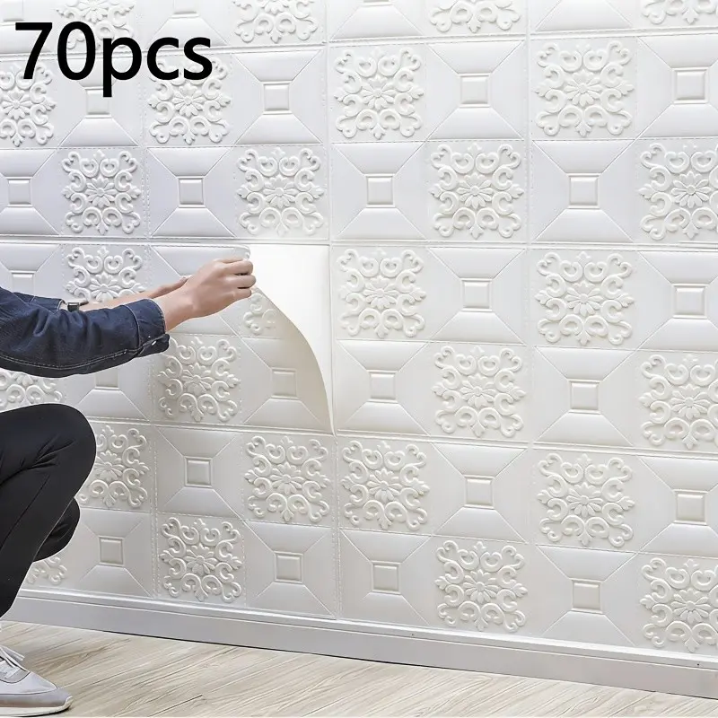 70pcs Self-Adhesive Wallpaper, 3D Wall Stickers, Moisture-Proof, Living Room Ceiling Decor, Bedroom Ceiling Decoration, Thick Foam Wallpaper