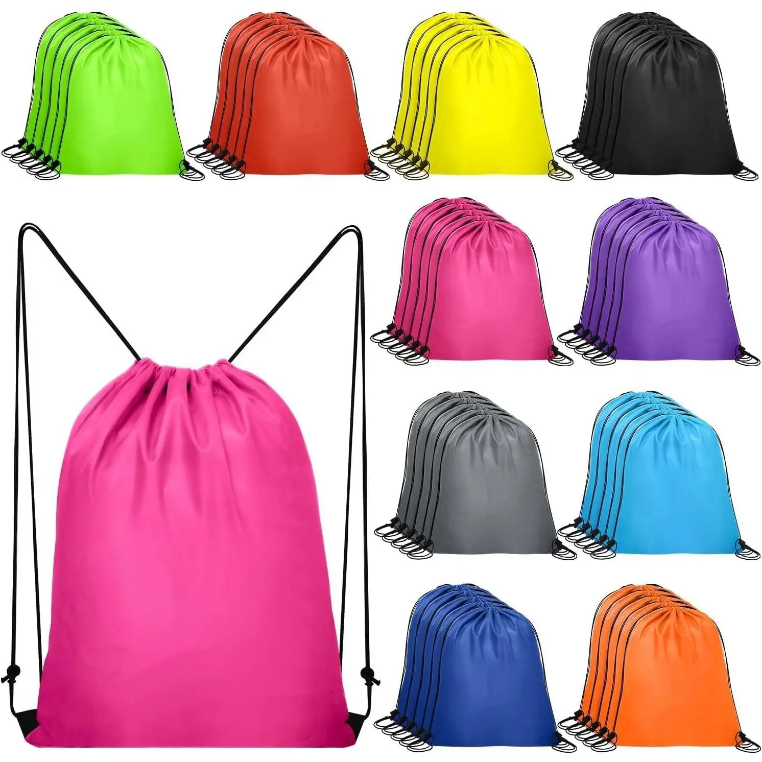 50 Pcs Drawstring Backpack Bulk -10 Colors, 13.4x16 Inches Reusable Drawstring Bags for Gift, Homeless, HTV, Gym, Sports, Lightweight & Machine Washable