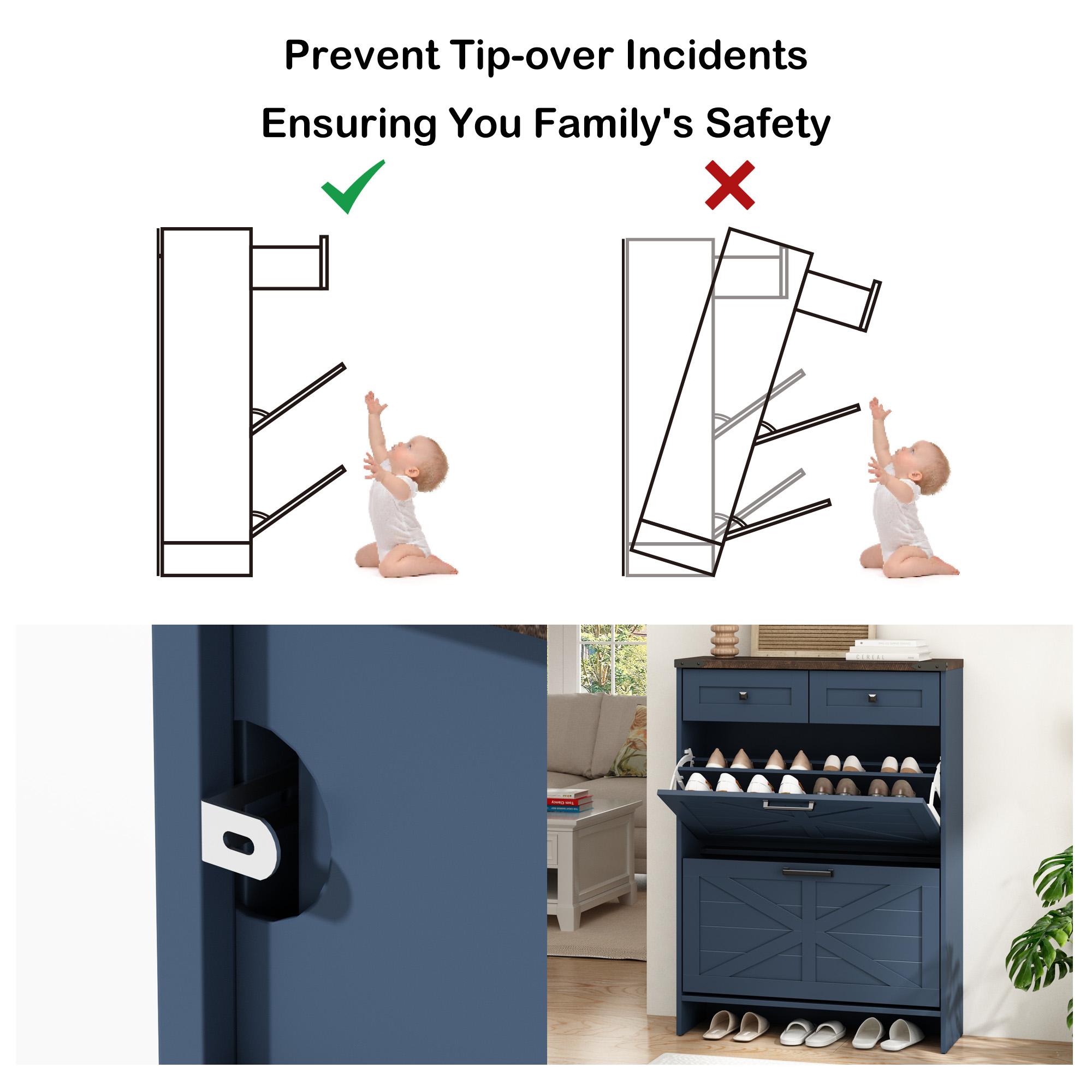 Farmhouse Shoe Storage Cabinet with 2 Hidden Flip Drawers & 2 Drawers – Narrow Freestanding Shoe Rack Organizer with Adjustable Shelves for Entryway