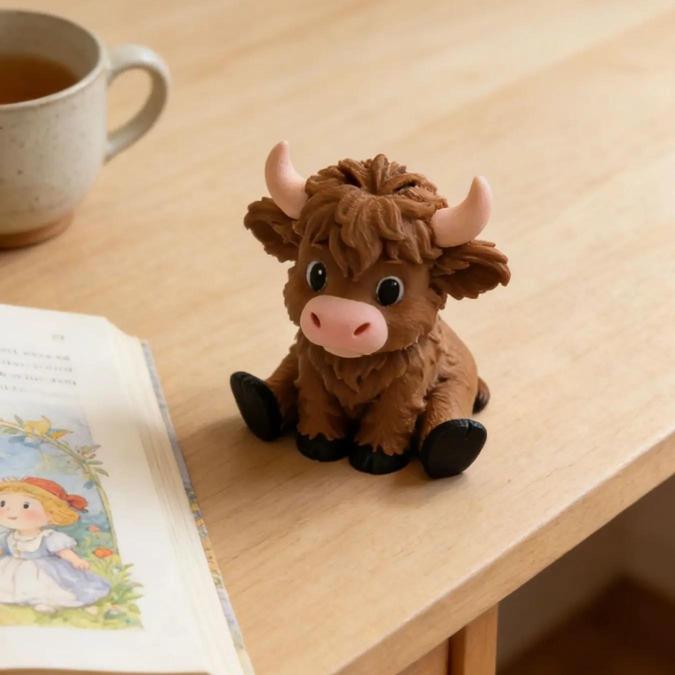 3D Printed Highland Cow Figurine, Cute Cartoon Figurine, Cartoon Animal Desktop Decor, Figurines Decor, Perfect Gift for Kids' Birthday
