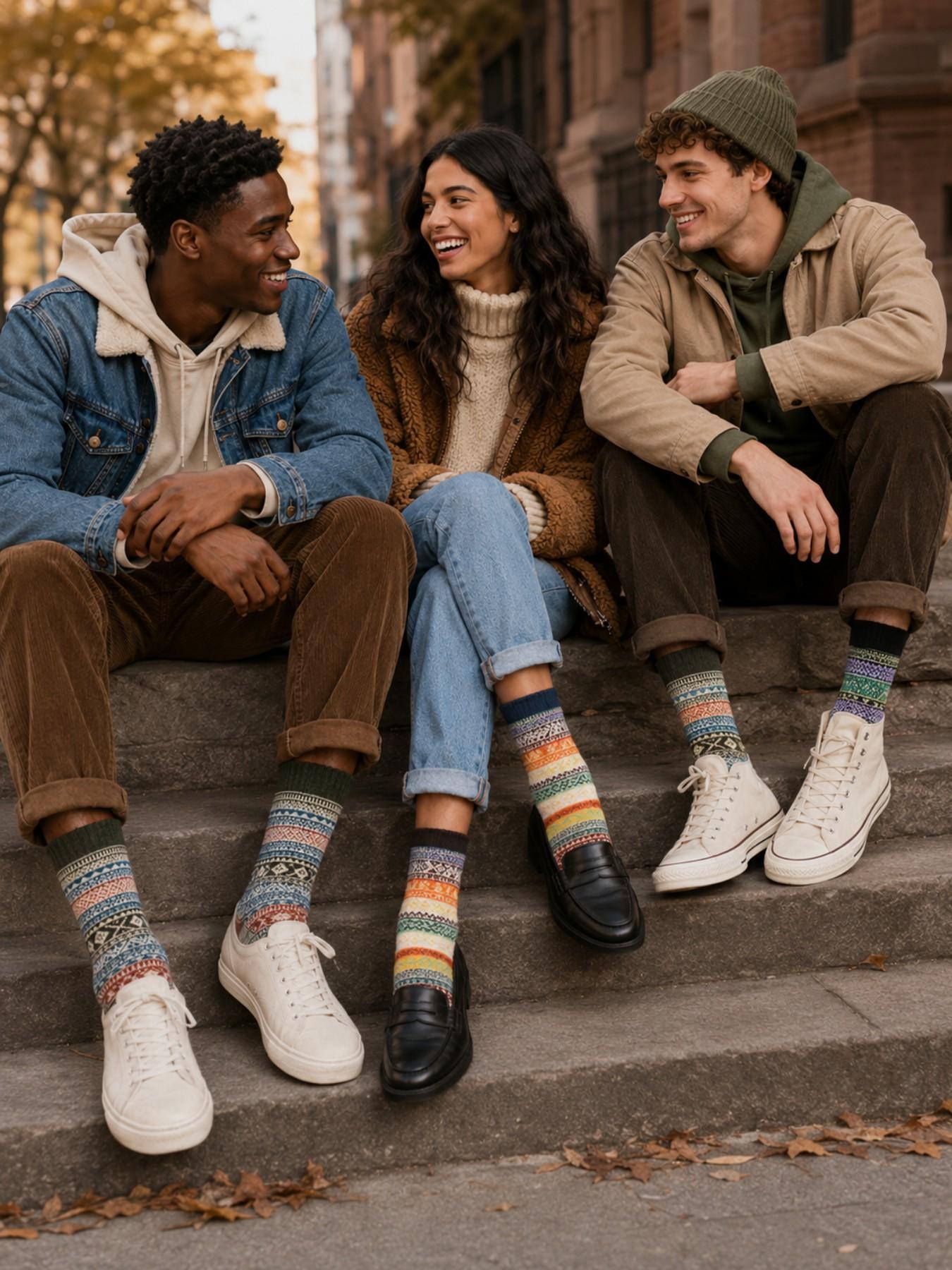 10 Pairs Unisex Vintage Knit Crew Socks, Cozy Fall Winter Patterned Socks for Men & Women, Warm Casual Socks for Sneakers, Boots, Streetwear & Everyday Outfits