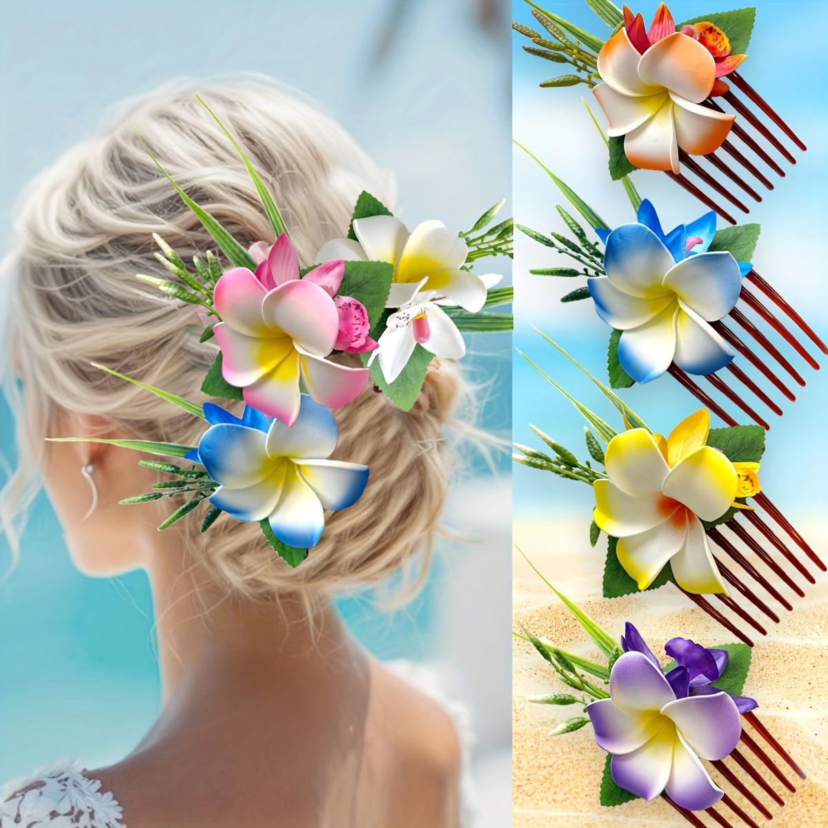 Hawaiian Foam Artificial Flower Side Comb, Faux Orchid Hair Comb for Bridal Wedding, Hawaiian Beach Tropical Wedding Party Decoration