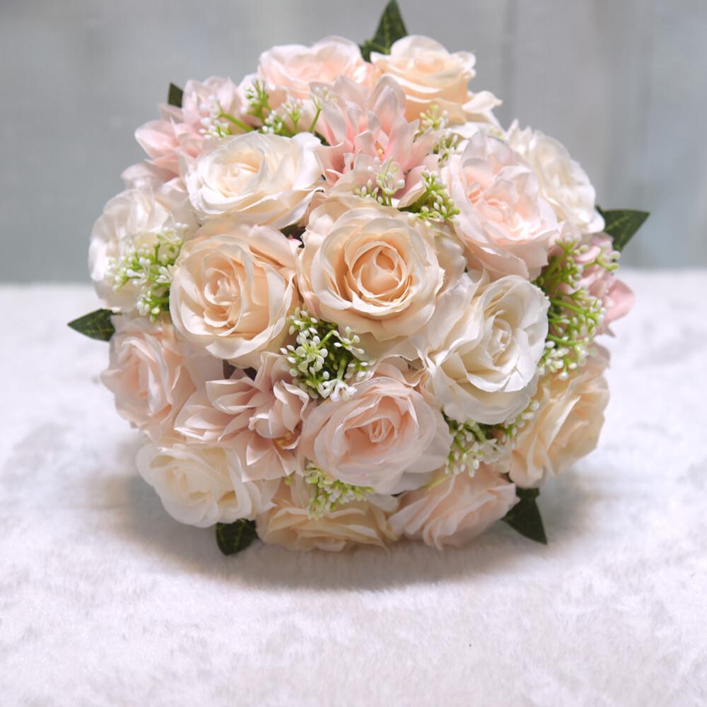 Champagne Color Wedding Rose Plastic Marriage Certifie Bride Bouquet Artificial Flower Photography Props Gift