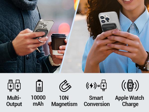 BLAVOR for Magsafe Portable  Cellphone Charger, 10000mAh Magnetic Wireless Power Bank Built-in Cables with iWatch Charger, Battery Pack Fast Charging for iPhone 15 14 13 12 Pro Max, Powerbank for Apple Watch