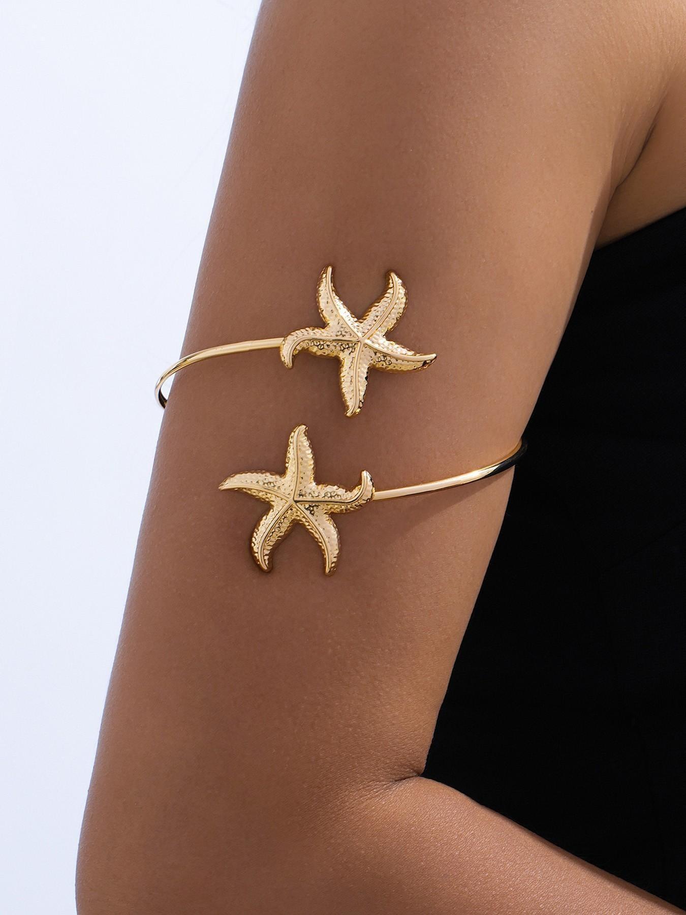 Gold Starfish Arm Cuff, Viral Boho Jewelry, Adjustable Armband, Nautical Beach Statement Piece, Summer Vacation Must-Have, Trending on For You Page, Perfect for Parties & OOTD, Cyber Monday Ready, High Engagement Accessory