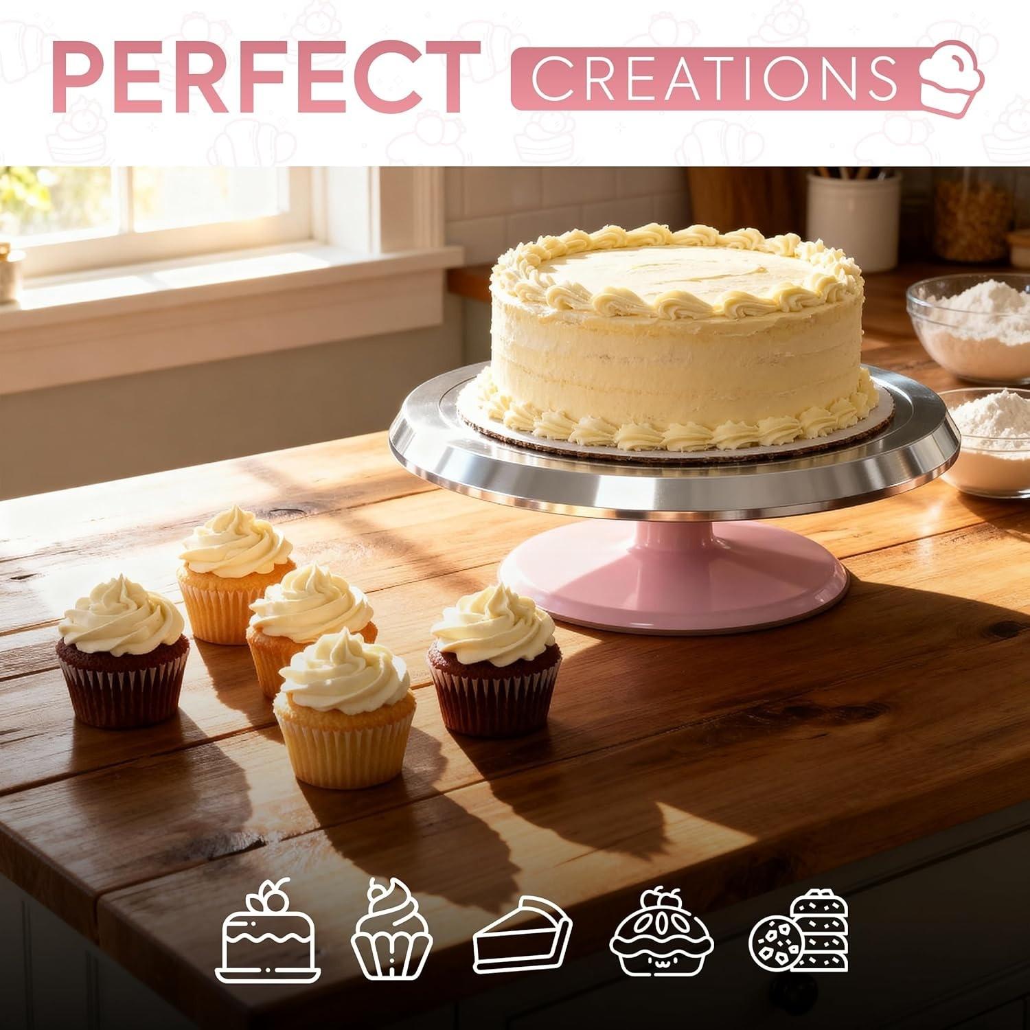 Aluminum Cake Stand, Rotating Cake Display Tray, Round Decorative Turntable, Bakery Showcase Holder, Birthday Wedding Party Accessories