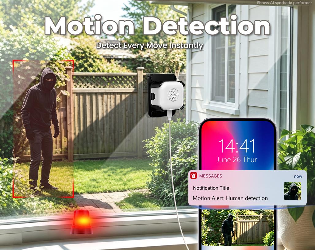 2K HD Indoor Window Cam Security Camera, No-Drill Glass Mount Wireless WiFi Camera with Dual Angle Bracket, 8X Digital Zoom, AI Full Color Night Vision, Human Detection, Two-Way Audio, for 2nd Floor & High Window Monitoring