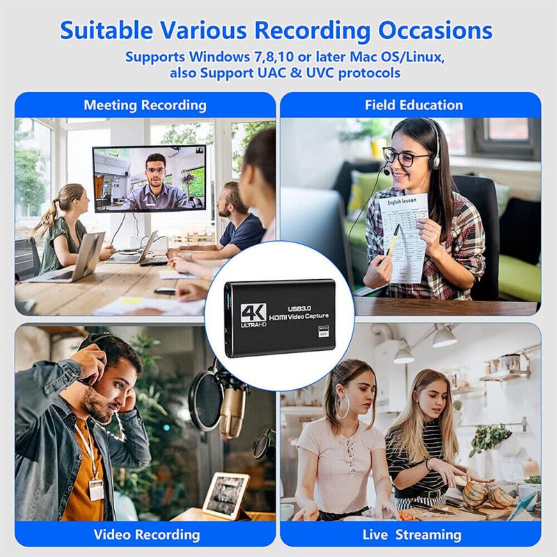 Capture Card, Audio Video Capture Card with Microphone 4K HDMI Loop-Out, 1080p 60fps Video Recorder for Gaming/Live Streaming/Video Conference, Works for Nintendo Switch/PS4/OBS/Camera/PC Accessories