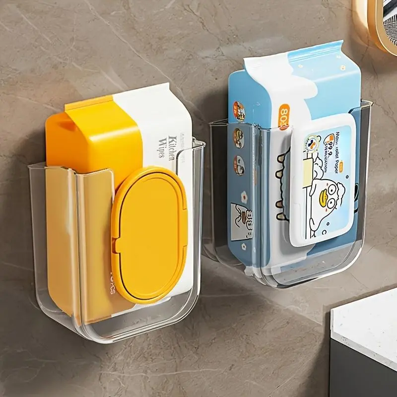 Wall-Mounted Transparent Waterproof Wet Wipe Dispenser - Modern Heavy-Duty Adhesive Holder with Wide Opening, for Bathrooms, Nurseries