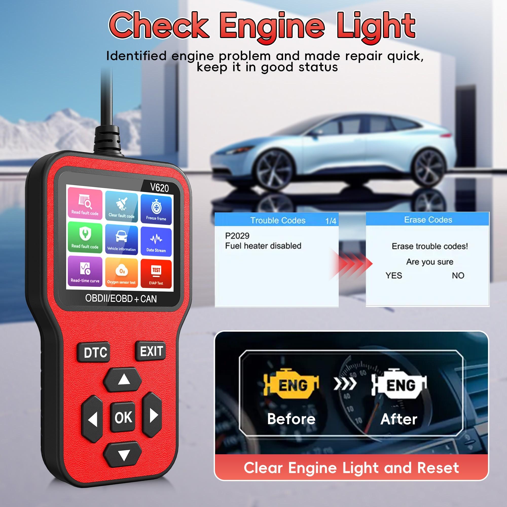 Car Code Reader, OBD2 Scanner Diagnostic Tool for Cars and Trucks, Check Engine Code Reader, OBD2 Scanner with Reset, escaner automotriz I/M Readiness for All OBDII Vehicles