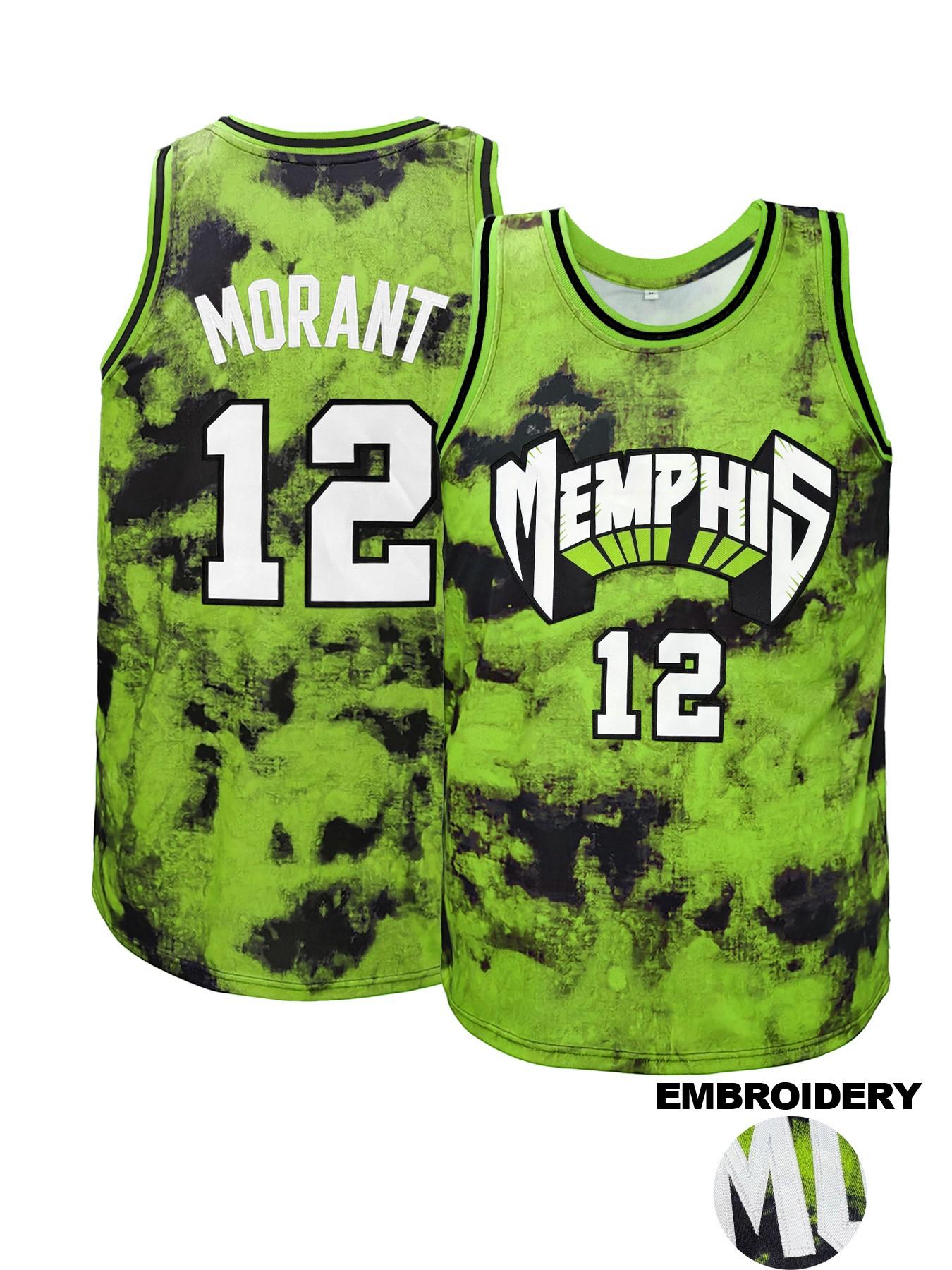 Men's Tie Dye #12 Memphis Basketball Jersey, Embroidered Breathable Sleeveless Basketball Top, Unisex Casual Sports Shirt for Basketball Fans Streetwear