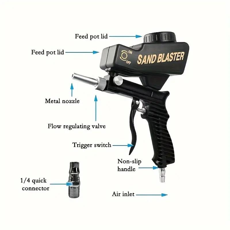 Portable Air-Powered Sandblaster, Mini Gravity-Driven Tool, Handheld Air Abrasion Machine, Connected to Compressor