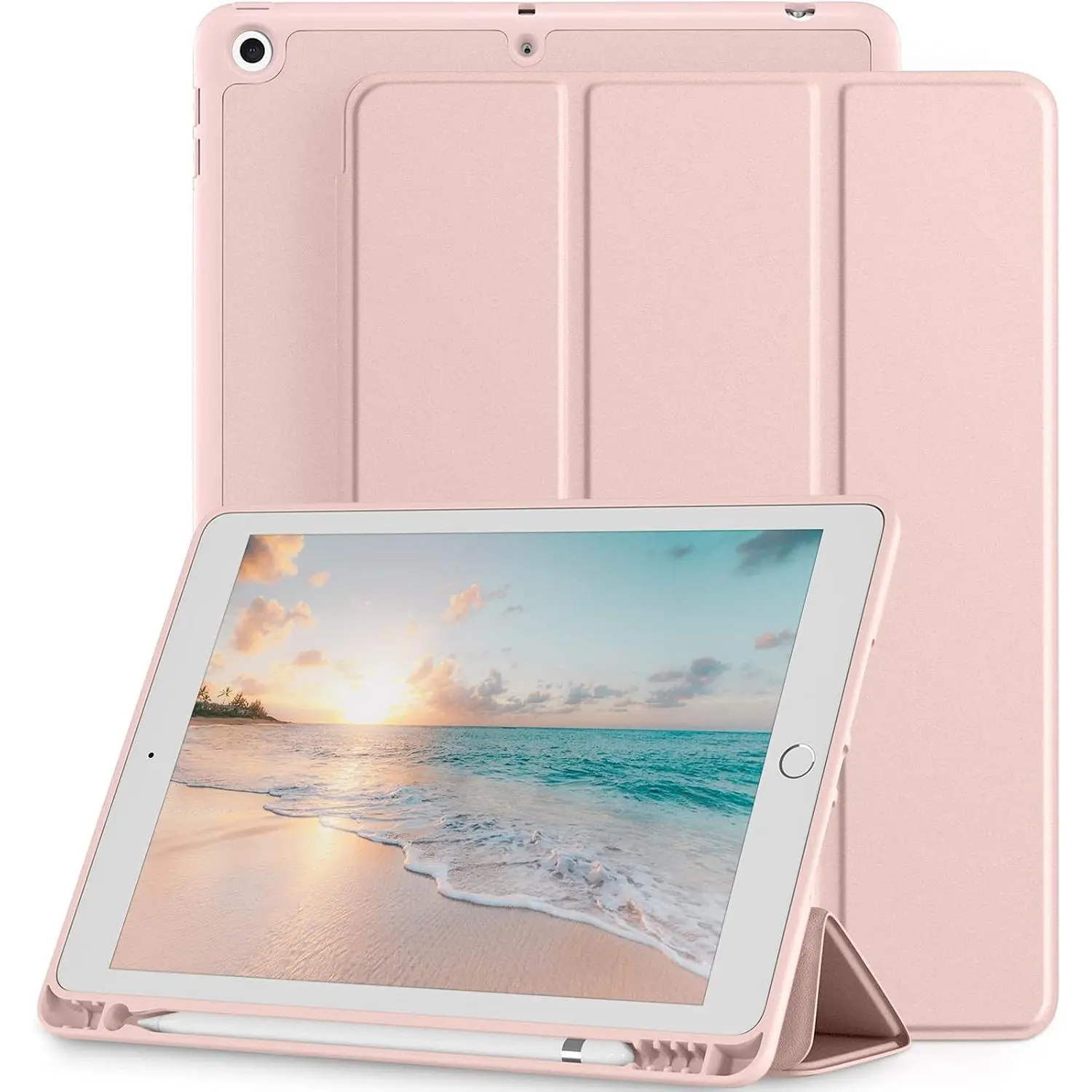 for iPad 9th/8th/7th Generation Case 10.2 Inch 2021/2020/2019 | Rose , with  Pencil Holder, 10.2 Inch iPad Case Cute  Trifold Folio Stand Cover & Soft TPU ,Auto Wake/Sleep