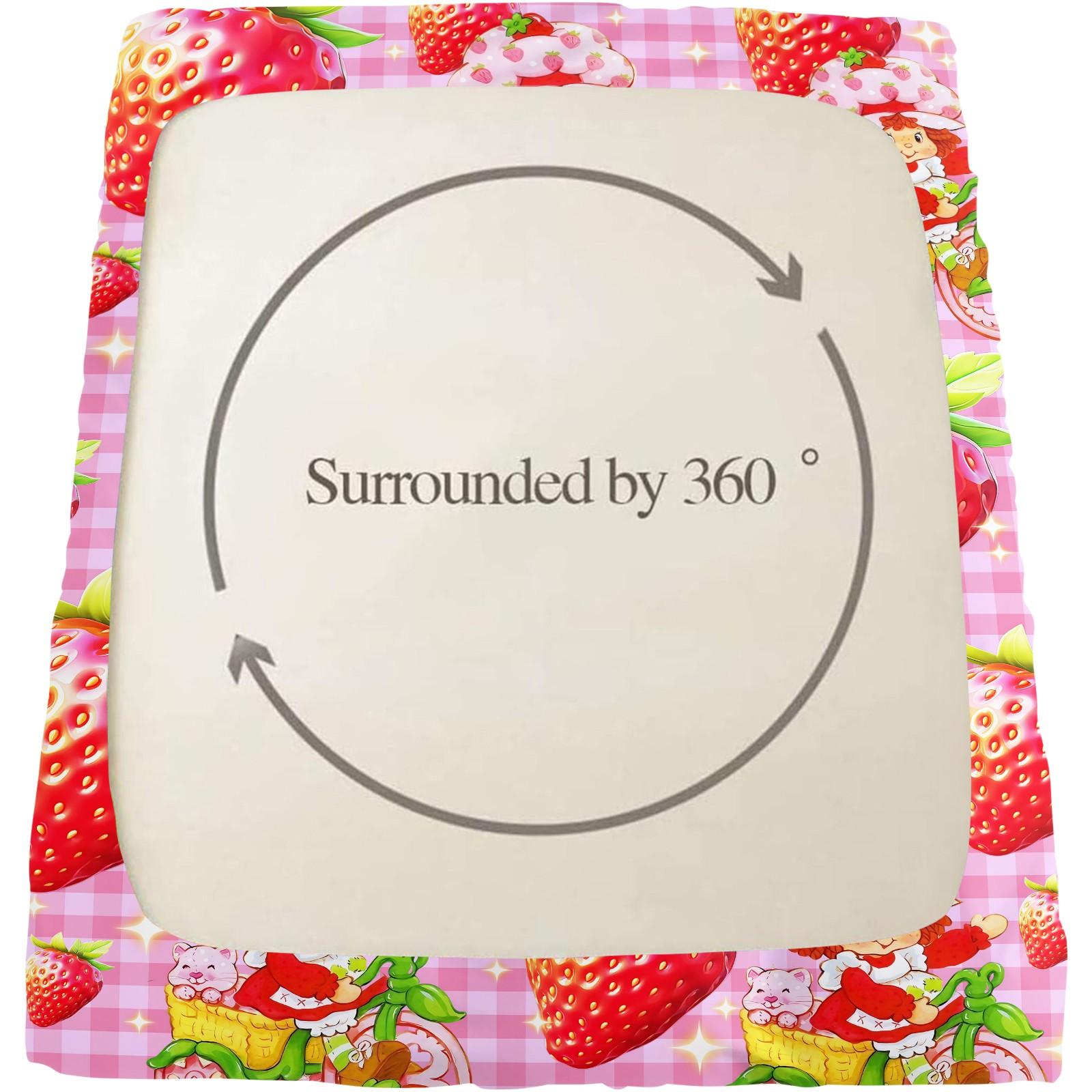 Strawberry Shortcake Gingham Fitted Sheet Set, 1 Fitted Sheet + 2 Pillowcases - 3 Pcs Soft Breathable Bedding with Deep Pocket, 360° All-Round Wrap, Wrinkle Resistant, Cute Strawberry Cartoon Bed Sheets for Girls Bedroom Decor, Full Size