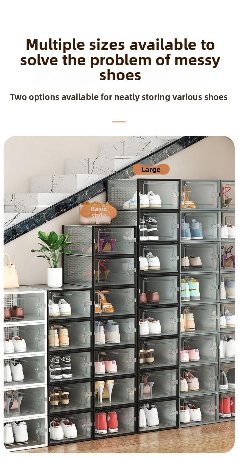Shoe storage boxes, Shoe organizer, 6-piece sets, Collapsible shoe boxes, made of transparent material with lids, foldable stackable containers, ideal for organizing sneakers and saving space in entryway, Clear stackable drawers