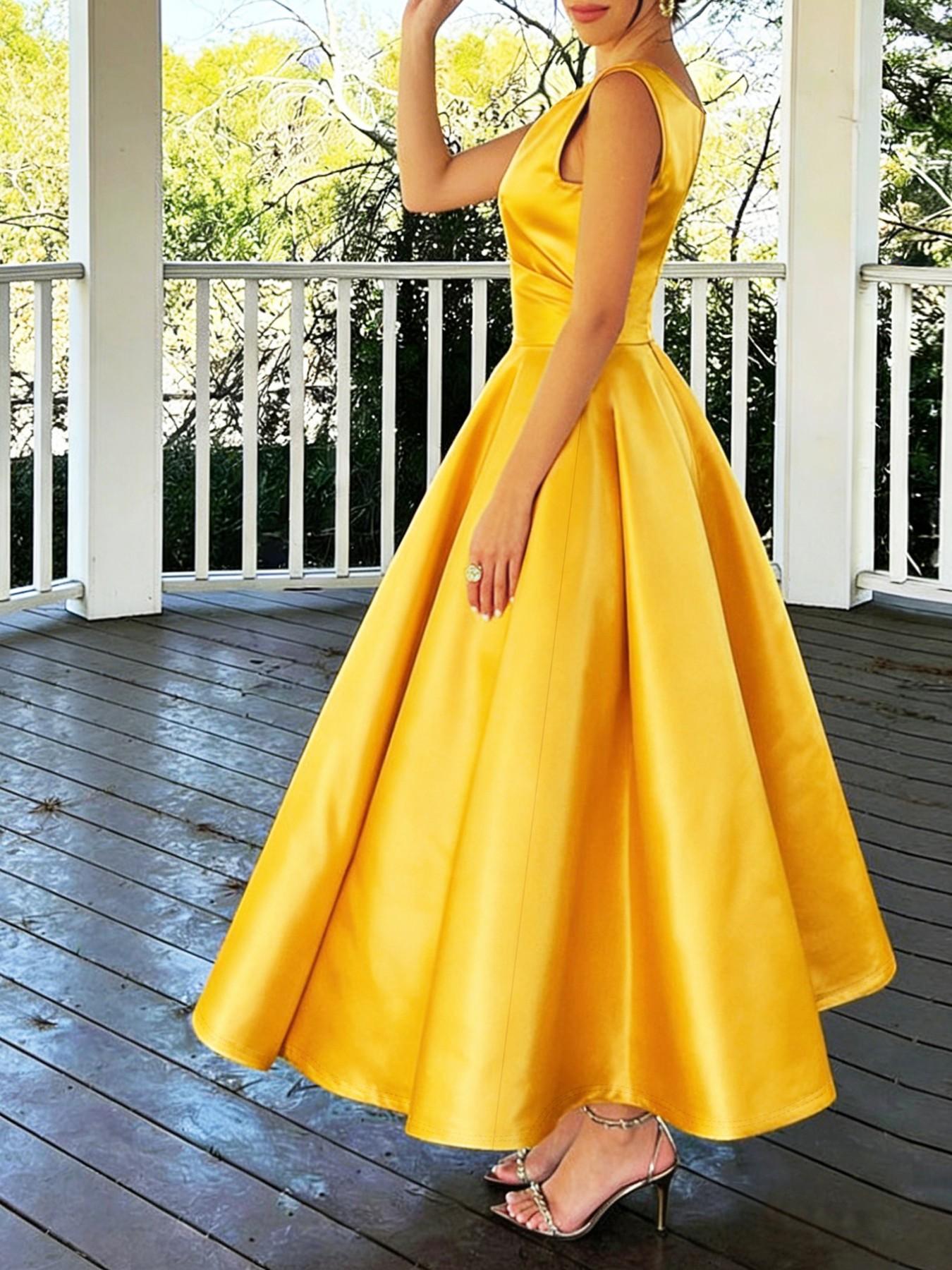 Elegant Satin Sleeveless A-Line Midi Dress, Women's Fashion Waist-Cinch Party Gown, Chic Evening Wear for Special Occasions