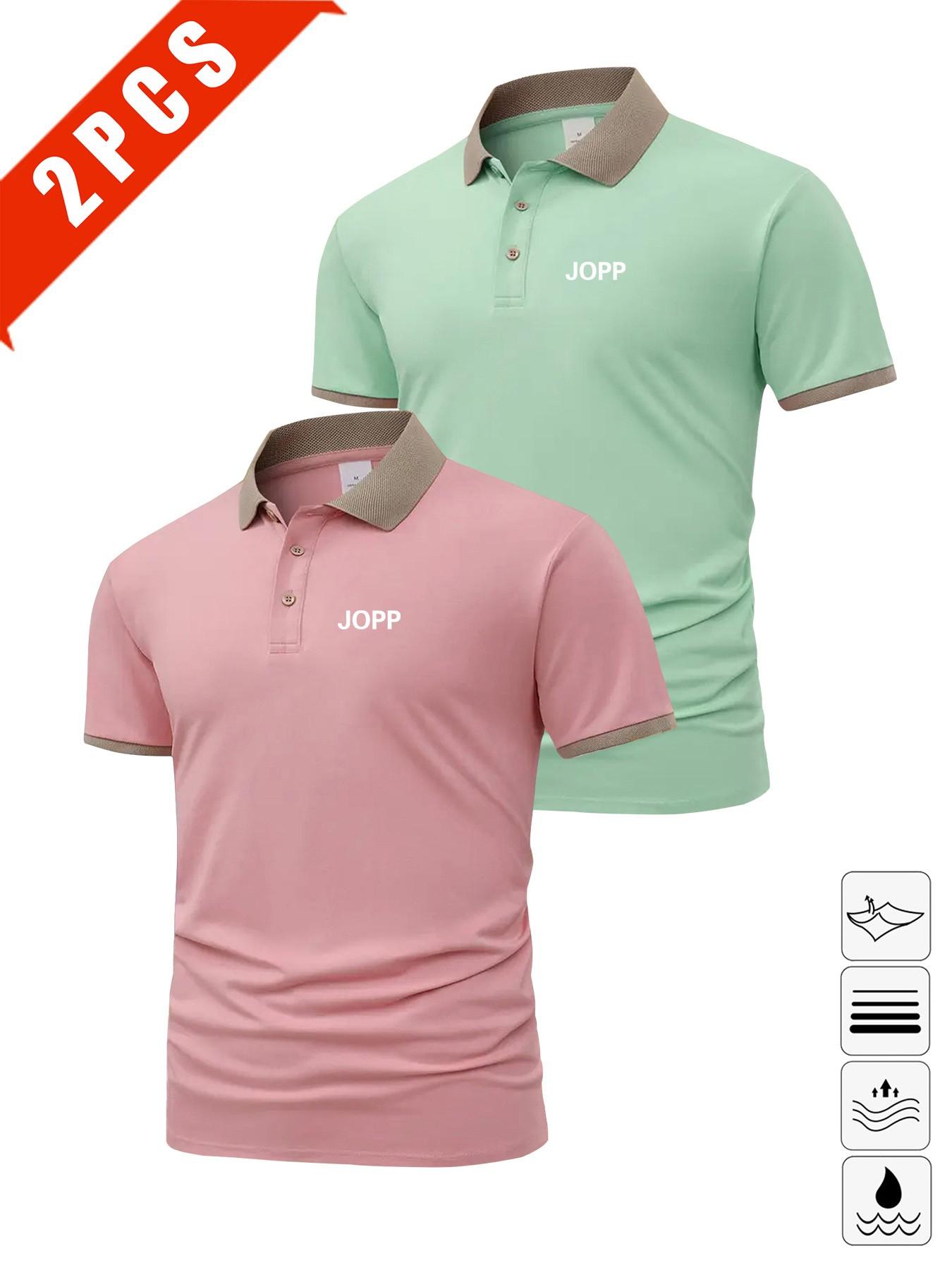 Men's Summer Polo Shirts, 2-Pack Letter Print Short Sleeve, Breathable Casual Golf Wear, Slim Fit, Multi-Color, Perfect Gift for Husband