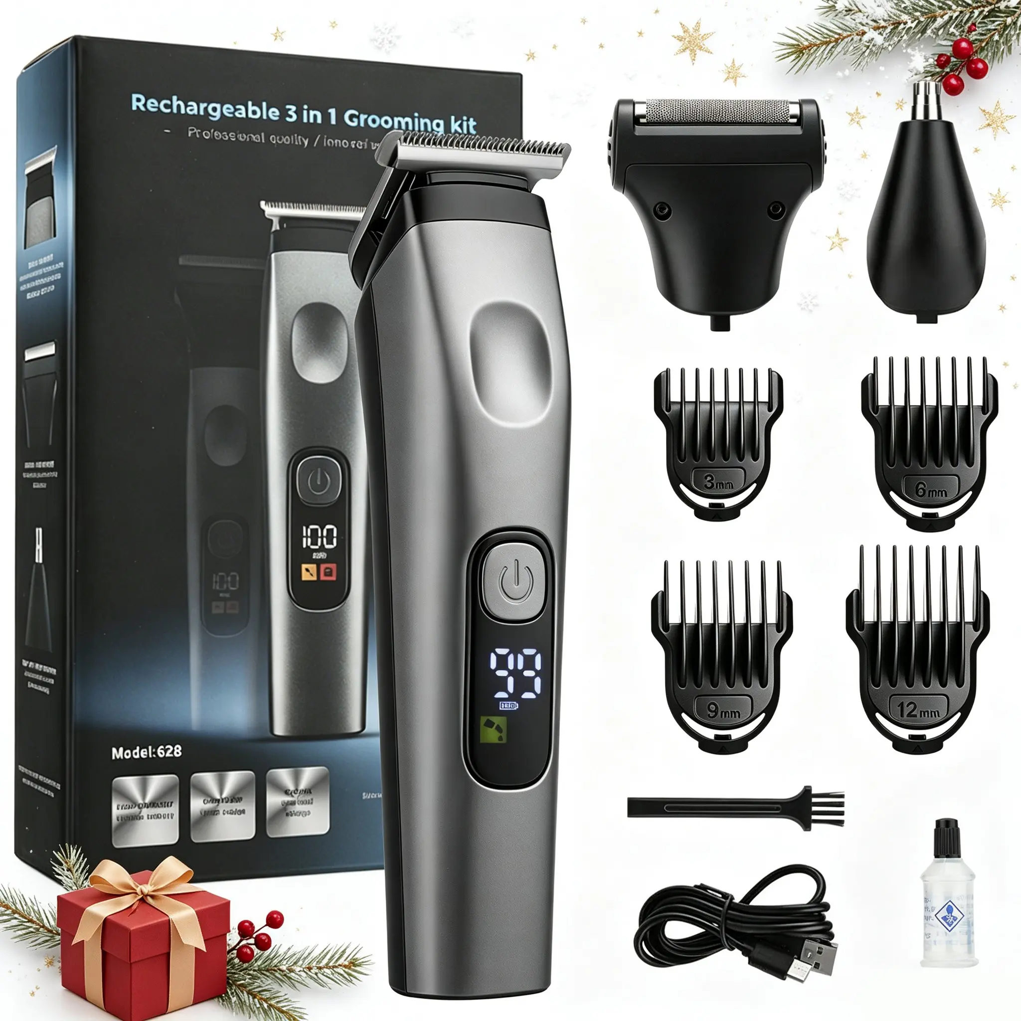 Professional Hair Clippers and Beard Trimmer for Men, Professional Barber Clippers and Trimmer Set, Rechargeable Beard Hair Nose Ear & Body Trimmer, Face Shaver, gift for men,husband & father