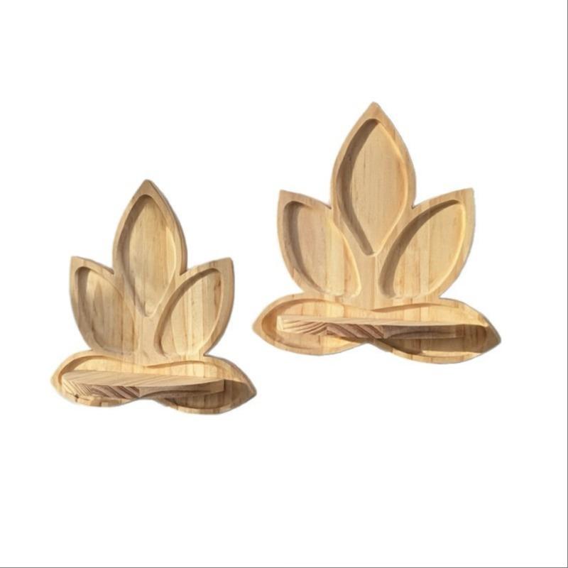 Wall Mounted Wooden Shelf, Lotus Shape Candle Holder, Multi-Purpose Storage Rack, Decorative Wall Organizer, Home Décor Accessory