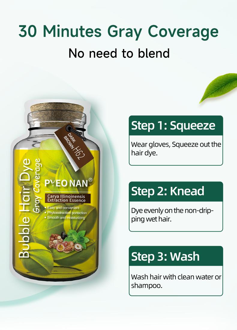 PYEONAN Unisex Bubble Hair Dye, Ammonia-Free, Natural Plant Extracts, 2-in-1 for Gray Coverage and Hair Care, Gray Hair Turns into Black or Dark Brown with Herbal Ingredients, No Bleaching, 10 Bags Hair Color 5.6 Oz./160g