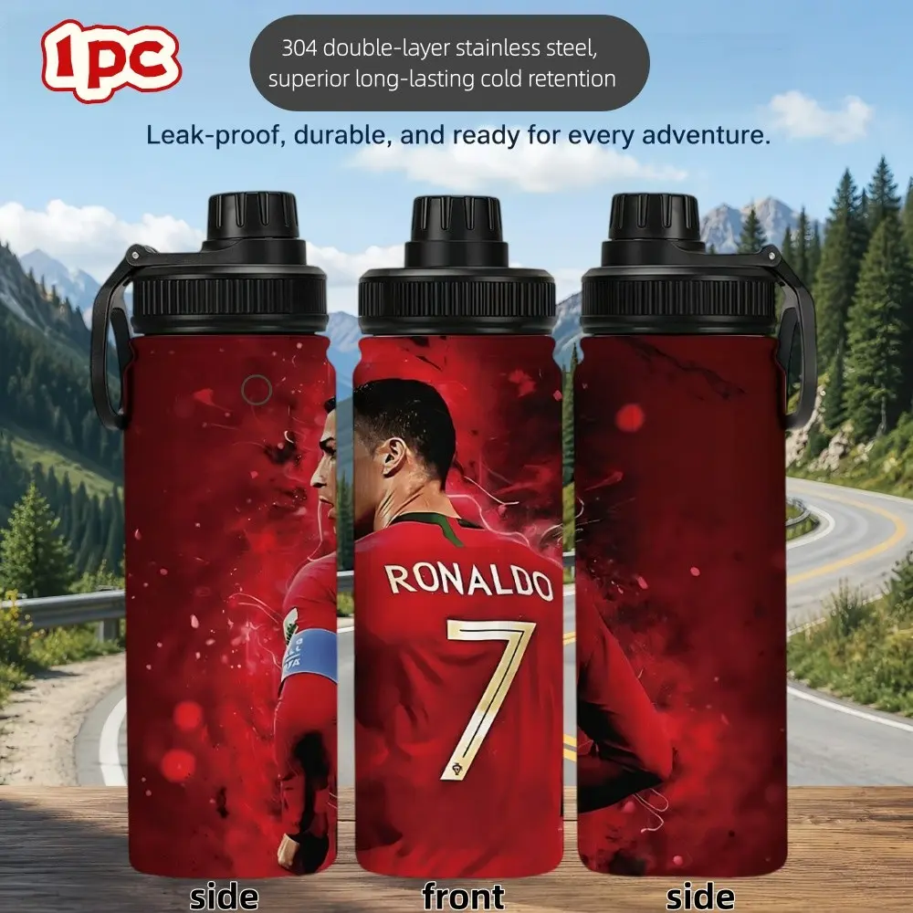 1pc 20oz Soccer Theme Insulated Water Bottle, Double Wall Vacuum Stainless Steel Tumbler, Reusable Leak Proof Sports Bottle, Great Gift for Football Lovers, For Hiking Camping Gym, Drinkware