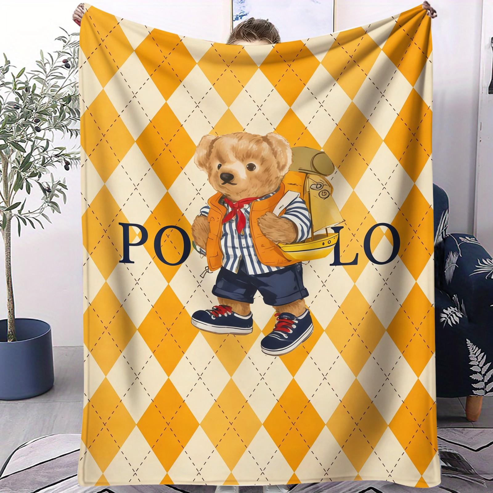 Luxury Polo Bear Fleece Blanket, Yellow Argyle Nautical & Reading Bear Multi-Style, Soft Skin-Friendly Breathable Thick Warm Throw for Sofa Bedroom Home